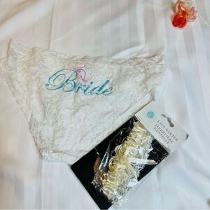 Jenni "Bride" White Lace Panty size L and‎ Lace Garter for Thigh Beige